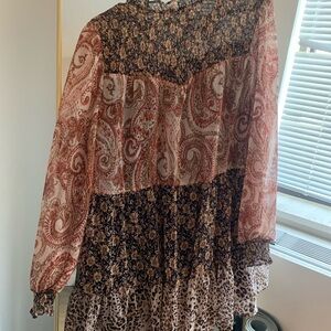 Zara Long Sleeve Dress - Black and Brown Floral Paisley